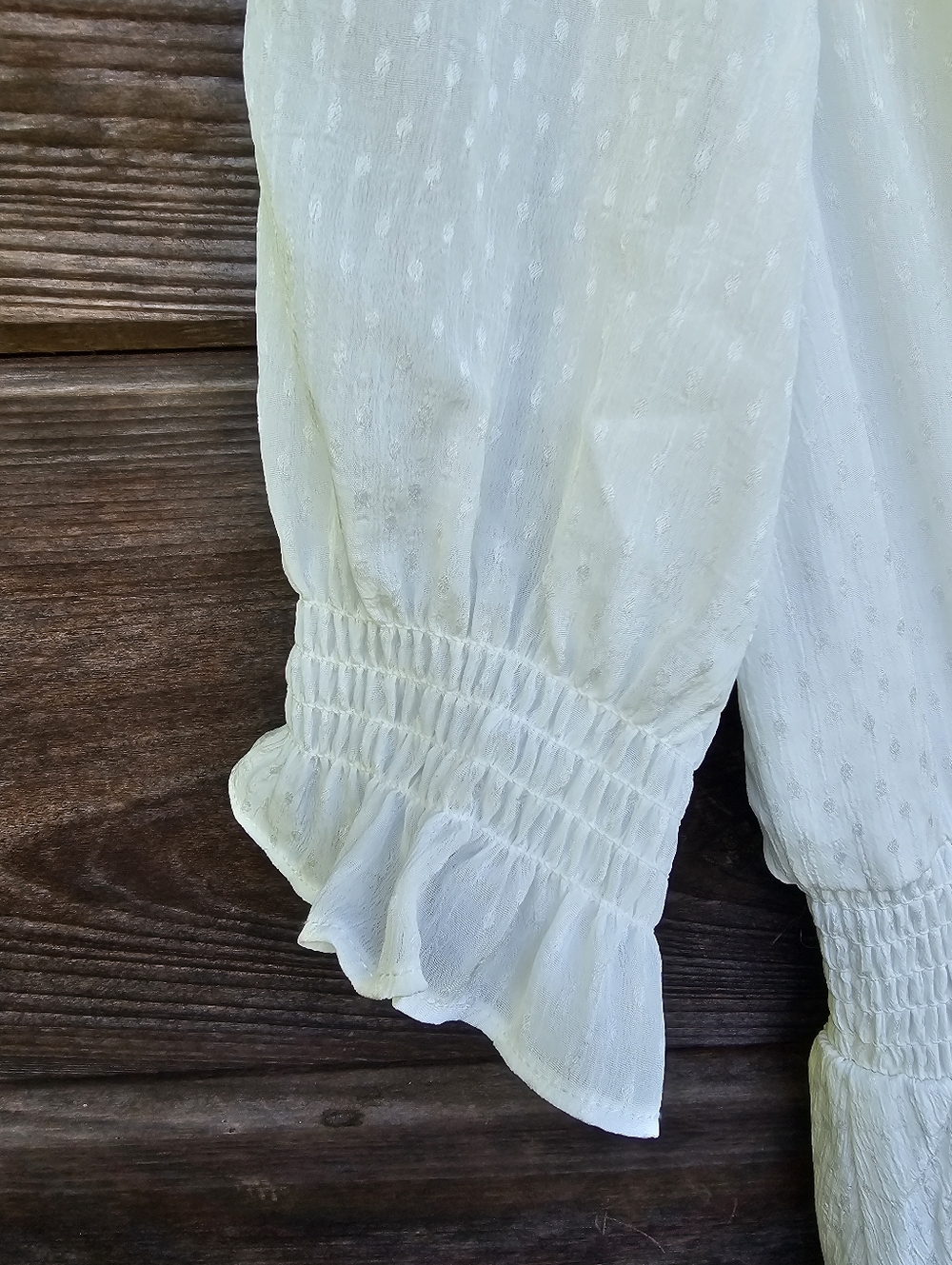 DKNY Ivory Swiss Dot Midi Dress NWT Size 8 Puff Sleeve V-Neck - Picture 3 of 8